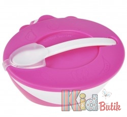 Купити Тарілка рожевого кольору з кришкою і ложкою Canpol babies 31/406_ pin на КідБутік Тарілка рожевого кольору з кришкою і ложкою Canpol babies 31/406_ pin