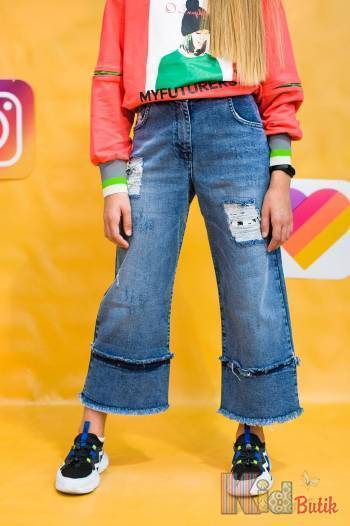 Купити Джинси кюлоти сині рвані широкі A-yugi Jeans Аю19-2(9115) на КідБутік Джинси кюлоти сині рвані широкі A-yugi Jeans Аю19-2(9115)