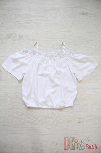 Купить Блуза белая с открытыми плечами и кружевом Escabel Kids Ес19-10(293) на КидБутик Блуза белая с открытыми плечами и кружевом Escabel Kids Ес19-10(293)