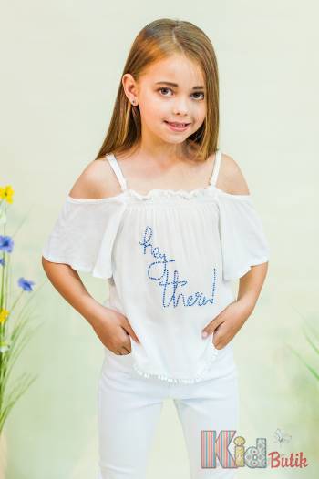 Купить Блуза белая с открытыми плечами "Hey there" NK Unsea НК19-83(32002) на КидБутик Блуза белая с открытыми плечами "Hey there" NK Unsea НК19-83(32002)