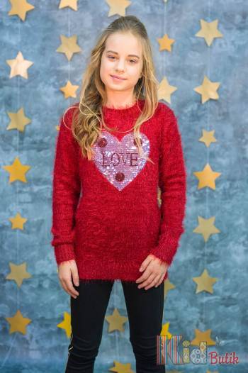 Купить Джемпер ворсистый бордовый с пайетками "Love" Miss Blaze Е19-2(03220)Борд. на КидБутик Джемпер ворсистый бордовый с пайетками "Love" Miss Blaze Е19-2(03220)Борд.