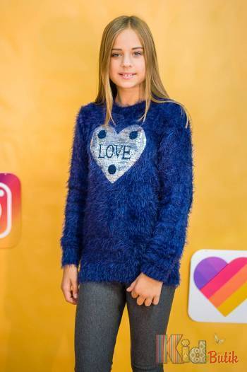 Купити Джемпер синій з паєтками "Love" для дівчинки-підлітка Miss Blaze Е19-3(04339)Син. на КідБутік Джемпер синій з паєтками "Love" для дівчинки-підлітка Miss Blaze Е19-3(04339)Син.