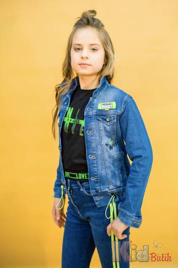 Купити Куртка джинсова з елементами салатового кольору A-yugi Jeans Аю20-64(17095) на КідБутік Куртка джинсова з елементами салатового кольору A-yugi Jeans Аю20-64(17095)