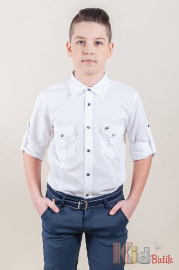 Купить Рубашка декорирована карманами для мальчика Ozk kids ОЗК 20-9(2461) Бл. на КидБутик Рубашка декорирована карманами для мальчика Ozk kids ОЗК 20-9(2461) Бл.
