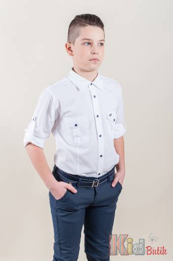 Купить Рубашка декорирована карманами для мальчика Ozk kids ОЗК 20-9(2461) Бл. на КидБутик Рубашка декорирована карманами для мальчика Ozk kids ОЗК 20-9(2461) Бл.