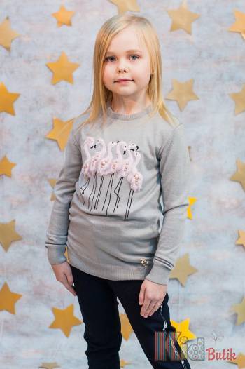 Купить Джемпер серый с розовым фламинго Miss Blaze Е20-2(03200)Ср на КидБутик Джемпер серый с розовым фламинго Miss Blaze Е20-2(03200)Ср