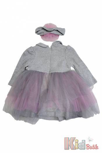 Купить Платье серого цвета с фатином для девочки MYMIO baby 20-2914Ср на КидБутик Платье серого цвета с фатином для девочки MYMIO baby 20-2914Ср