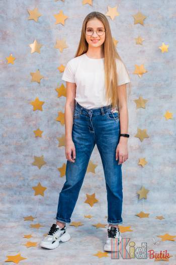 Купити Джинси мом синього кольору для дівчинки A-yugi Jeans Аю21-1(9253) на КідБутік Джинси мом синього кольору для дівчинки A-yugi Jeans Аю21-1(9253)