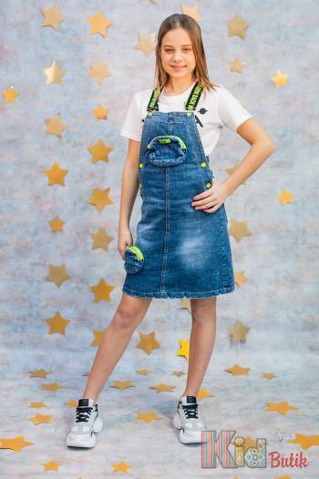 Купити Сарафан з накладними кишенями A-yugi Jeans Аю21-8(9259) на КідБутік Сарафан з накладними кишенями A-yugi Jeans Аю21-8(9259)