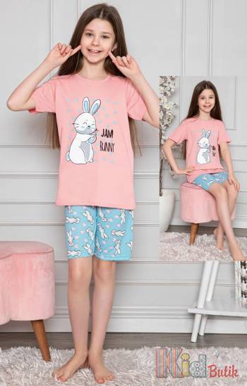 Купить Пижама футболка+шорты с кроликом "Jam Bunny" для девочки Minimoon 2239 на КидБутик Пижама футболка+шорты с кроликом "Jam Bunny" для девочки Minimoon 2239