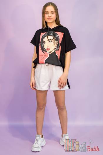 Купить Футболка свободного кроя с капюшоном Marions Мр21-57(9554) Чрн. на КидБутик Футболка свободного кроя с капюшоном Marions Мр21-57(9554) Чрн.