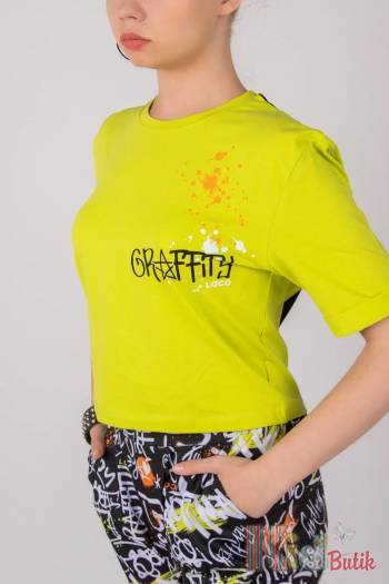 Купить Футболка салатовая "Graffity" для девочки LOCOLOCO ЛЛ22-2225Yag на КидБутик Футболка салатовая "Graffity" для девочки LOCOLOCO ЛЛ22-2225Yag