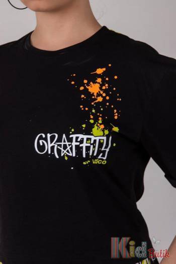 Купить Футболка черная "Graffity" для девочки LOCOLOCO ЛЛ22-2225Siyah на КидБутик Футболка черная "Graffity" для девочки LOCOLOCO ЛЛ22-2225Siyah