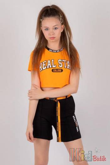 Купити Костюм шорти+футболка помаранчева для дівчинки "Real Star" LOCOLOCO ЛЛ22-2203Orang на КідБутік Костюм шорти+футболка помаранчева для дівчинки "Real Star" LOCOLOCO ЛЛ22-2203Orang