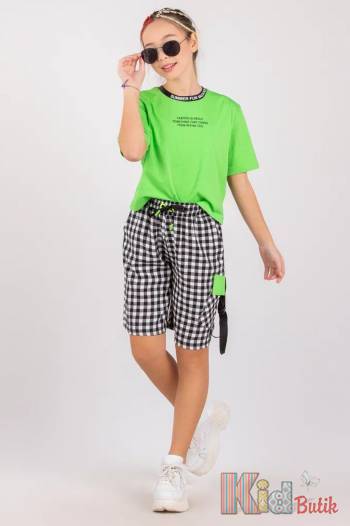 Купить Шорты в квадратики с зеленым для девочки LOCOLOCO ЛЛ22-2243/1Fistik на КидБутик Шорты в квадратики с зеленым для девочки LOCOLOCO ЛЛ22-2243/1Fistik