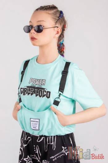 Купить Футболка мятная с кармашком на лямках "Power Girls Loco" LOCOLOCO ЛЛ22-2296Mint на КидБутик Футболка мятная с кармашком на лямках "Power Girls Loco" LOCOLOCO ЛЛ22-2296Mint