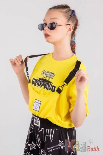 Купить Футболка желтая с кармашком на лямках "Power Girls Loco" LOCOLOCO ЛЛ22-2296Sari на КидБутик Футболка желтая с кармашком на лямках "Power Girls Loco" LOCOLOCO ЛЛ22-2296Sari