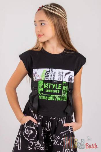 Купить Футболка черная без рукавов "Style LocoLoco" для девочки LOCOLOCO ЛЛ22-2279Siyah на КидБутик Футболка черная без рукавов "Style LocoLoco" для девочки LOCOLOCO ЛЛ22-2279Siyah