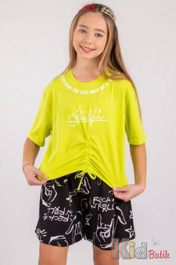 Купить Футболка салатовая для девочки "Stay Beautiful" LOCOLOCO ЛЛ22-2281Yag на КидБутик Футболка салатовая для девочки "Stay Beautiful" LOCOLOCO ЛЛ22-2281Yag