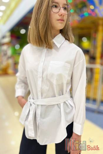 Купить Рубашка белая удлиненная с поясом для девочки Lajudy Ла22-3(339) на КидБутик Рубашка белая удлиненная с поясом для девочки Lajudy Ла22-3(339)