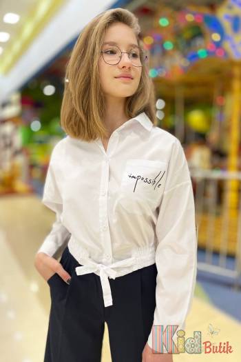 Купити Сорочка біла укорочена з резинкою на талії Impossible Lajudy Ла22-8(349) на КідБутік Сорочка біла укорочена з резинкою на талії Impossible Lajudy Ла22-8(349)