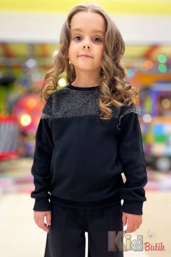Купить Свитшот черный с люрексовой нитью и воланчиками Best Kids БК22-12038 на КидБутик Свитшот черный с люрексовой нитью и воланчиками Best Kids БК22-12038