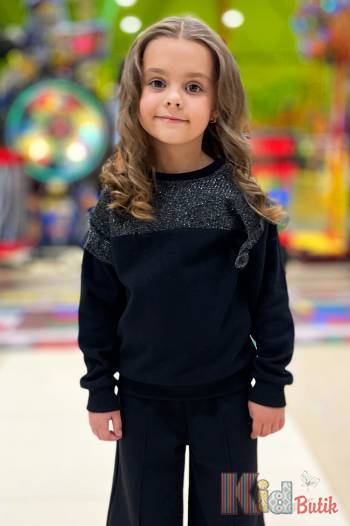 Купить Свитшот черный с люрексовой нитью и воланчиками Best Kids БК22-12038 на КидБутик Свитшот черный с люрексовой нитью и воланчиками Best Kids БК22-12038