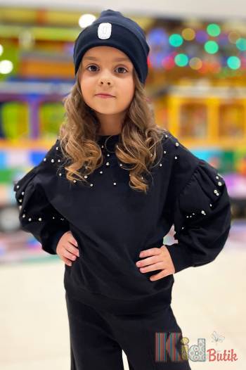 Купить Свитшот черный с бусинами для девочки Best Kids Бк22-14031 на КидБутик Свитшот черный с бусинами для девочки Best Kids Бк22-14031