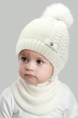 Купить Шапка молочная с помпоном "Лали" для девочки Elf Kids 22-15мол на КидБутик Шапка молочная с помпоном "Лали" для девочки Elf Kids 22-15мол
