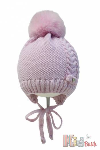 Купить Шапка розовая с помпоном "Лали" для девочки Elf Kids 22-15рож на КидБутик Шапка розовая с помпоном "Лали" для девочки Elf Kids 22-15рож