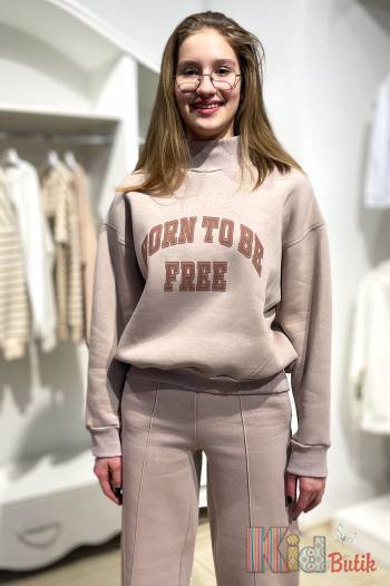 Купить Костюм спортивный бежевого цвета с надписью "Born to be free". WKS Wks22-5Беж на КидБутик Костюм спортивный бежевого цвета с надписью "Born to be free". WKS Wks22-5Беж