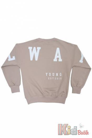 Купить Свитшот бежевого цвета с надписью always young MiniModa Мі23-1Беж на КидБутик Свитшот бежевого цвета с надписью always young MiniModa Мі23-1Беж