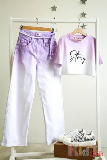Купить Джинсы палаццо светло-фиолетовые со шнурком A-yugi Jeans Аю23-25(9363) на КидБутик Джинсы палаццо светло-фиолетовые со шнурком A-yugi Jeans Аю23-25(9363)