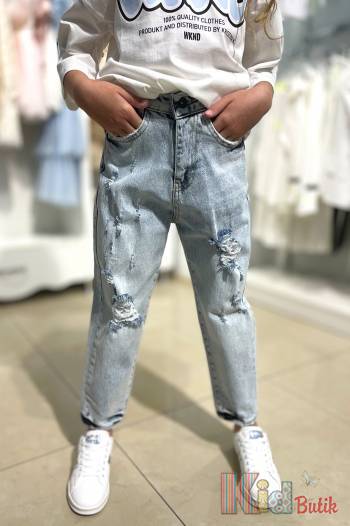 Купить Джинсы мом светлые рваные для девочки A-yugi Jeans Аю23-35(5378) на КидБутик Джинсы мом светлые рваные для девочки A-yugi Jeans Аю23-35(5378)