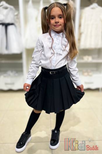 Купить Юбка черная в складку с пояском для девочки Sen Kids Т24-2(27-837) на КидБутик Юбка черная в складку с пояском для девочки Sen Kids Т24-2(27-837)