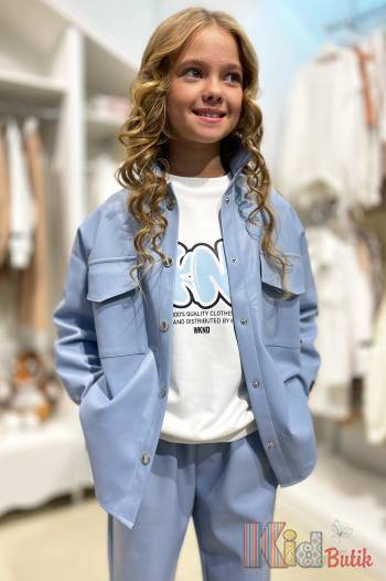 Купить Рубашка из экокожи на кнопках для девочки Weekend Wk23-63Блак на КидБутик Рубашка из экокожи на кнопках для девочки Weekend Wk23-63Блак