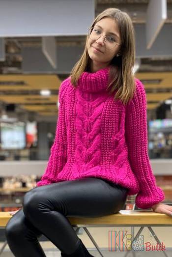 Купити В'язаний светр малинового кольору для дівчаток MiniModa Мі23-38Фуксія на КідБутік В'язаний светр малинового кольору для дівчаток MiniModa Мі23-38Фуксія