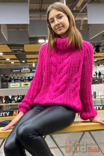 Купити В'язаний светр малинового кольору для дівчаток MiniModa Мі23-38Фуксія на КідБутік В'язаний светр малинового кольору для дівчаток MiniModa Мі23-38Фуксія