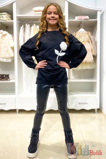 Купить Свитшот черного цвета для девочки A-yugi Jeans Аю24-11Чор на КидБутик Свитшот черного цвета для девочки A-yugi Jeans Аю24-11Чор