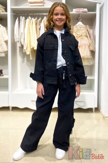 Купить Куртка джинсовая черного цвета для девочки A-yugi Jeans Аю24-8Чор на КидБутик Куртка джинсовая черного цвета для девочки A-yugi Jeans Аю24-8Чор