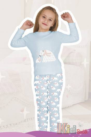 Купити Піжама блакитна для дівчинки "Ведмідь" Elmas Kids Ел23-4001 на КідБутік Піжама блакитна для дівчинки "Ведмідь" Elmas Kids Ел23-4001
