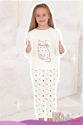 Купити Піжама кремова для старшої дівчинки "Cat" Elmas Kids Ел23-4005-2 на КідБутік Піжама кремова для старшої дівчинки "Cat" Elmas Kids Ел23-4005-2