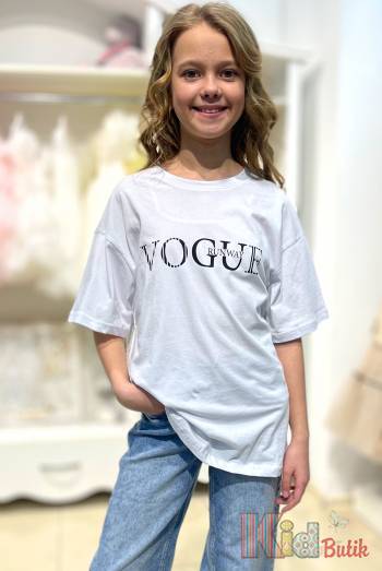 Купити Футболка біла "Vogue" для дівчинки A-yugi Jeans Аю24-17(7250) на КідБутік Футболка біла "Vogue" для дівчинки A-yugi Jeans Аю24-17(7250)