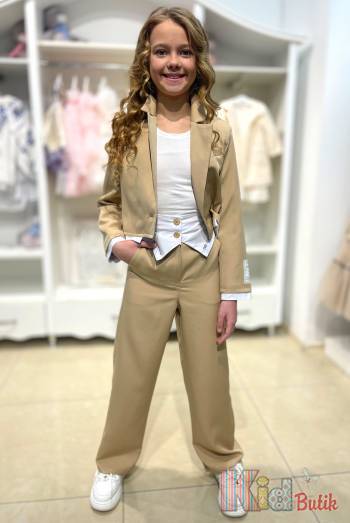 Купити Костюм 3-ка для дівчинки бежевий з піджаком Brows Kids ВР24-2Беж(3101) на КідБутік Костюм 3-ка для дівчинки бежевий з піджаком Brows Kids ВР24-2Беж(3101)