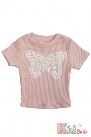 Купити Футболка кольору пудра для дівчинки "Ажурний метелик" Escabel Kids Ес24-33Пудра(35801) на КідБутік Футболка кольору пудра для дівчинки "Ажурний метелик" Escabel Kids Ес24-33Пудра(35801)