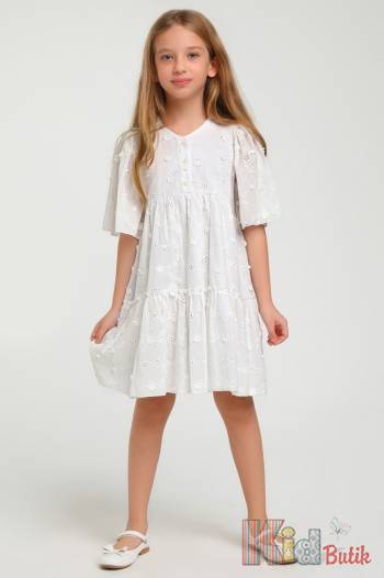 Купить Платье белое с принтом из рельефных цветочков Escabel Kids Ес24-26(35708) на КидБутик Платье белое с принтом из рельефных цветочков Escabel Kids Ес24-26(35708)