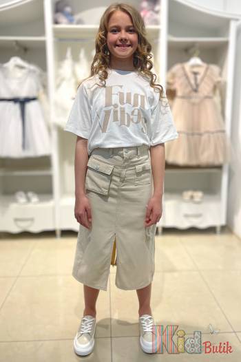 Купить Юбка миди бежевая с объемными карманами для девочки Escabel Kids Ес24-23(2474) на КидБутик Юбка миди бежевая с объемными карманами для девочки Escabel Kids Ес24-23(2474)