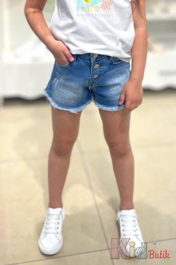 Купить Шорты джинсовые с бахромой и пуговками для девочки Escabel Kids Ес24-19(2449) на КидБутик Шорты джинсовые с бахромой и пуговками для девочки Escabel Kids Ес24-19(2449)