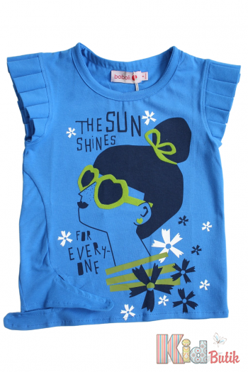 Купить Футболка синяя "The Sun Shines" для девочки Boboli Р-402084-2491 на КидБутик Футболка синяя "The Sun Shines" для девочки Boboli Р-402084-2491