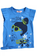 Купить Футболка синяя "The Sun Shines" для девочки Boboli Р-402084-2491 на КидБутик Футболка синяя "The Sun Shines" для девочки Boboli Р-402084-2491